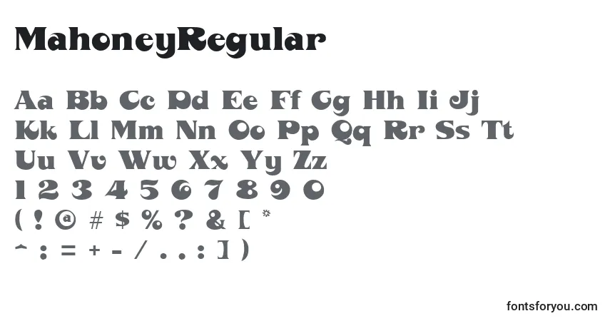 A fonte MahoneyRegular – alfabeto, números, caracteres especiais
