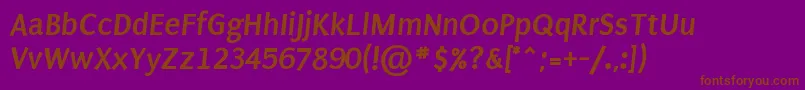 PuritanBoldItalic-fontti – ruskeat fontit violetilla taustalla