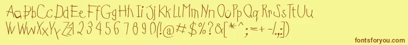Kidsfirstabc Font – Brown Fonts on Yellow Background