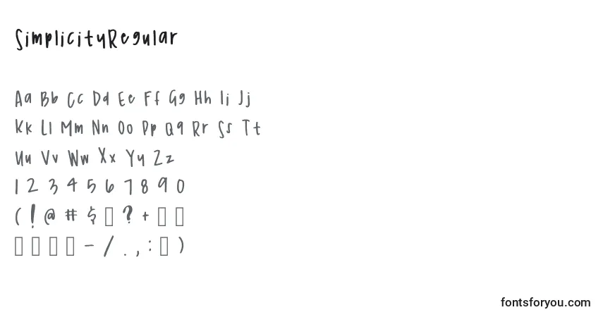 Шрифт SimplicityRegular – алфавит, цифры, специальные символы