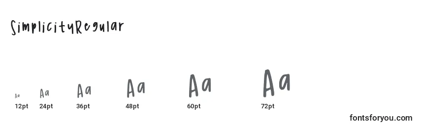 Размеры шрифта SimplicityRegular