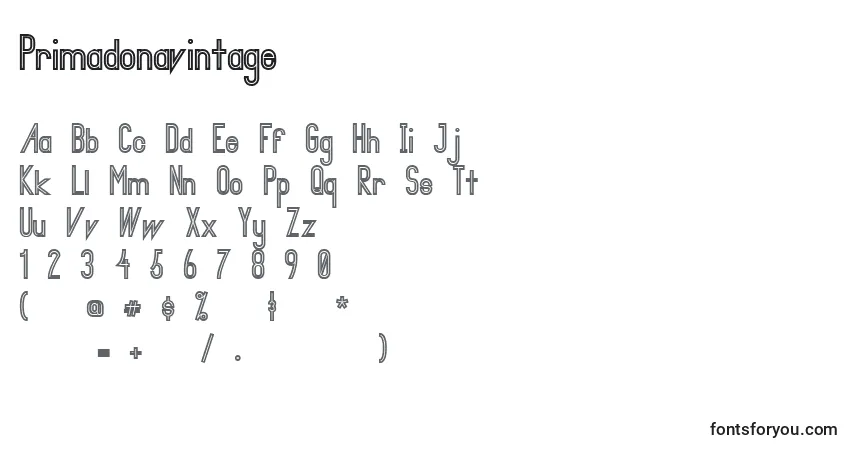 Czcionka Primadonavintage – alfabet, cyfry, specjalne znaki
