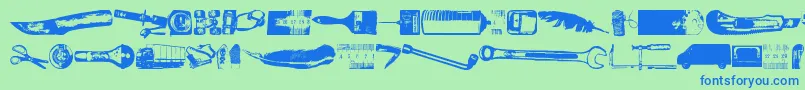 Weitere Informationen zur Melkeinaitokopio-Schriftart Melkeinaitokopio-Schriftart – Blaue Schriften auf grünem Hintergrund