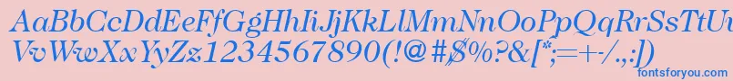 Fonte Caslon335Regularitalic – fontes azuis em um fundo rosa