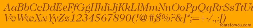 Saiba mais sobre a fonte Caslon335Regularitalic Fonte Caslon335Regularitalic – fontes marrons em um fundo laranja