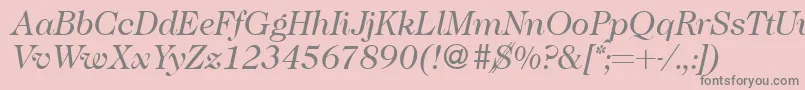 Caslon335Regularitalic-fontti – harmaat kirjasimet vaaleanpunaisella taustalla