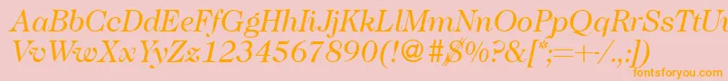 Caslon335Regularitalic-fontti – oranssit fontit vaaleanpunaisella taustalla