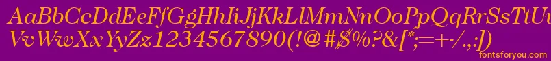 Caslon335Regularitalic-fontti – oranssit fontit violetilla taustalla