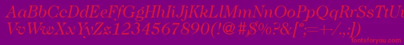 Weitere Informationen zur Caslon335Regularitalic-Schriftart Caslon335Regularitalic-Schriftart – Rote Schriften auf violettem Hintergrund