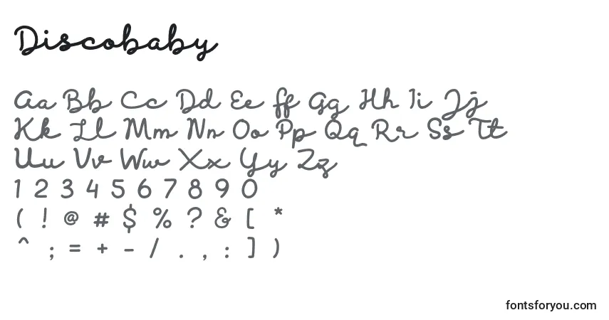 Шрифт Discobaby – алфавит, цифры, специальные символы