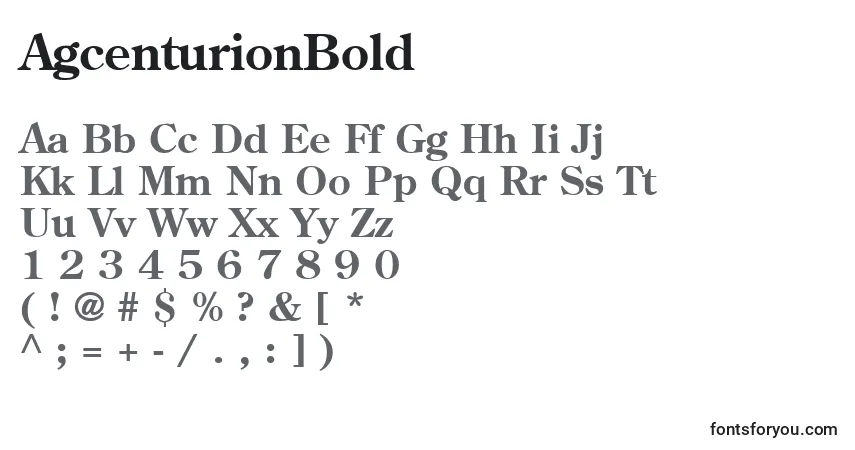 A fonte AgcenturionBold – alfabeto, números, caracteres especiais