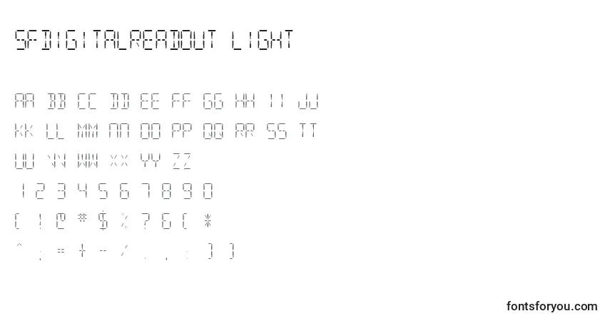 Czcionka Sfdigitalreadout Light – alfabet, cyfry, specjalne znaki