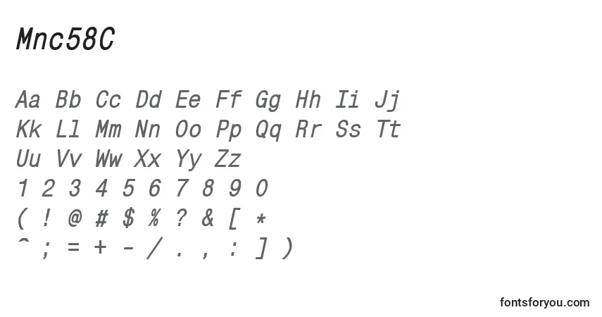 Шрифт Mnc58C – алфавит, цифры, специальные символы