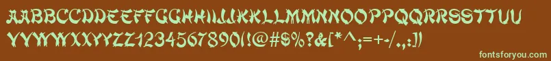 フォントMacaoRegular – 緑色の文字が茶色の背景にあります。