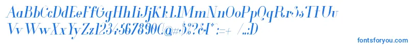 フォントGlamor Condenseditalic – 白い背景に青い文字