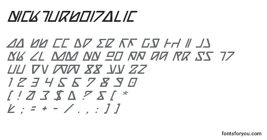 characters of nickturboitalic font, letter of nickturboitalic font, alphabet of  nickturboitalic font