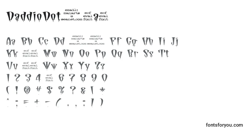 A fonte DaddioDotEval – alfabeto, números, caracteres especiais