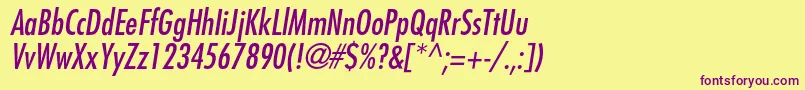 FavoritcondcItalic Font – Purple Fonts on Yellow Background