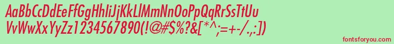 FavoritcondcItalic Font – Red Fonts on Green Background