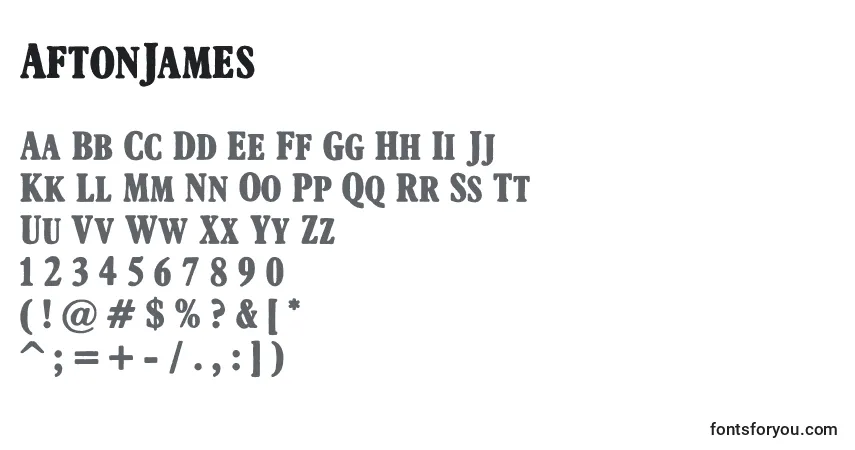 A fonte AftonJames – alfabeto, números, caracteres especiais