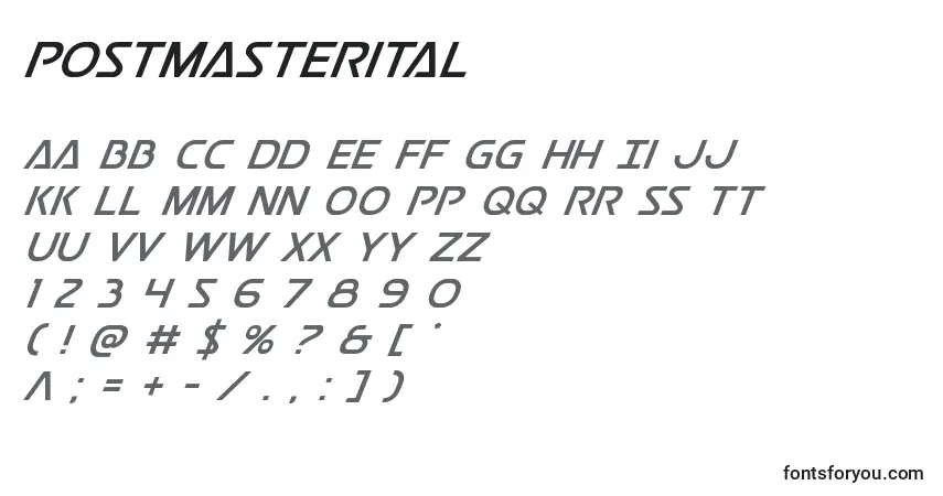 Schriftart Postmasterital – Alphabet, Zahlen, spezielle Symbole