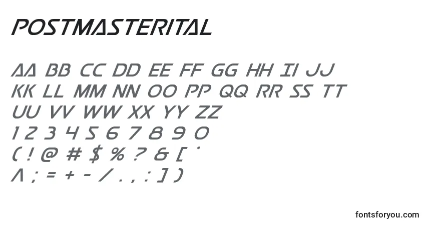 Postmasterital-fontti – aakkoset, numerot, erikoismerkit