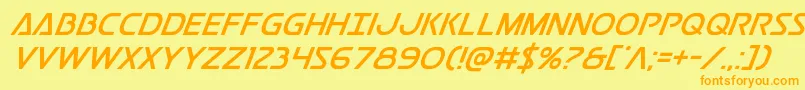 Postmasteritalフォントについての詳細 フォントPostmasterital – オレンジの文字が黄色の背景にあります。