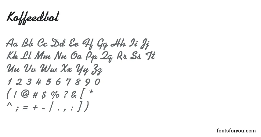 Czcionka Koffeedbol – alfabet, cyfry, specjalne znaki