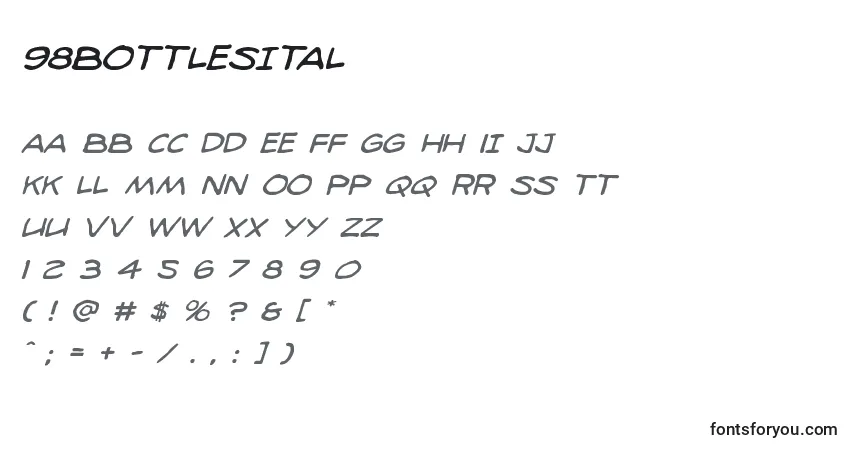 Czcionka 98bottlesital – alfabet, cyfry, specjalne znaki