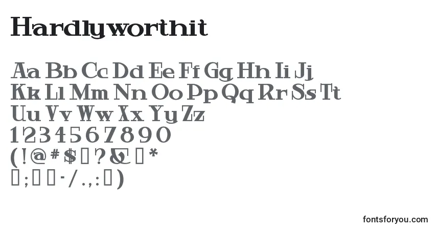 Czcionka Hardlyworthit – alfabet, cyfry, specjalne znaki