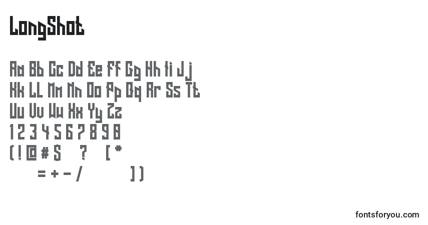 Czcionka LongShot – alfabet, cyfry, specjalne znaki