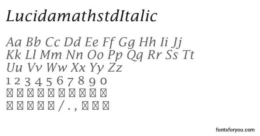 Czcionka LucidamathstdItalic – alfabet, cyfry, specjalne znaki