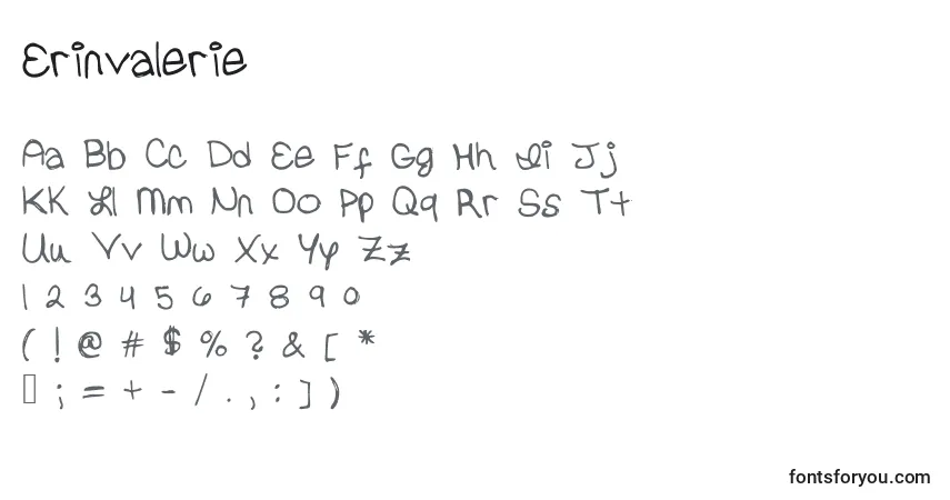 Czcionka Erinvalerie – alfabet, cyfry, specjalne znaki