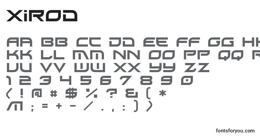 A fonte Xirod – alfabeto, números, caracteres especiais