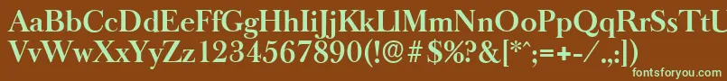 フォントBaskeroldserialBold – 緑色の文字が茶色の背景にあります。