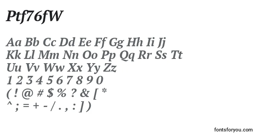 A fonte Ptf76fW – alfabeto, números, caracteres especiais