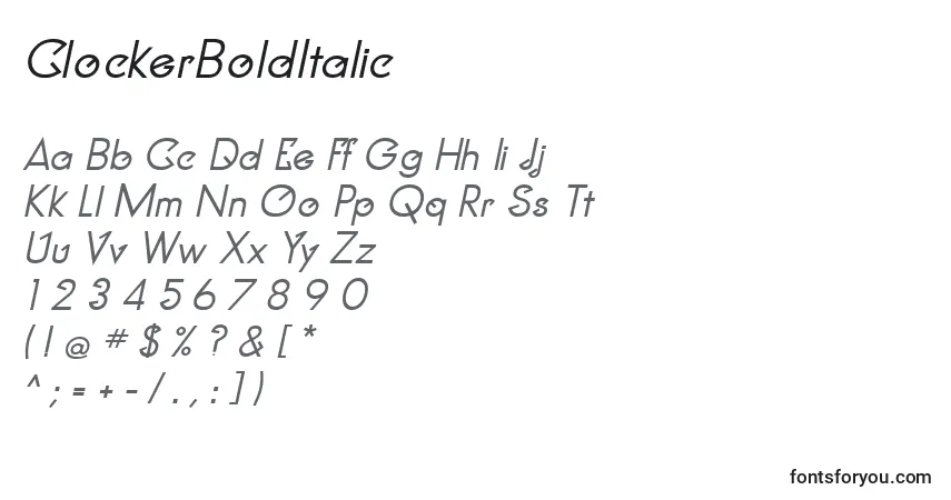 A fonte ClockerBoldItalic – alfabeto, números, caracteres especiais