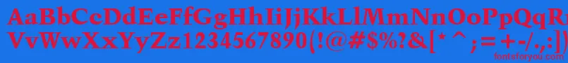 Kuenstler480BlackBt-Schriftart – Rote Schriften auf blauem Hintergrund