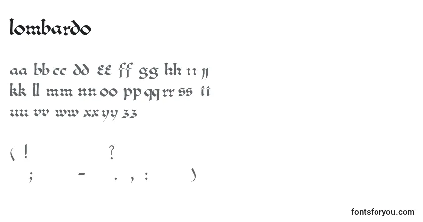 Czcionka Lombardo – alfabet, cyfry, specjalne znaki