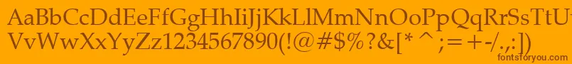 Więcej informacji o czcionce ZapfCalligraphic801Bt Czcionka ZapfCalligraphic801Bt – brązowe czcionki na pomarańczowym tle