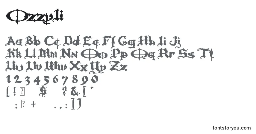 OzzyIi-fontti – aakkoset, numerot, erikoismerkit