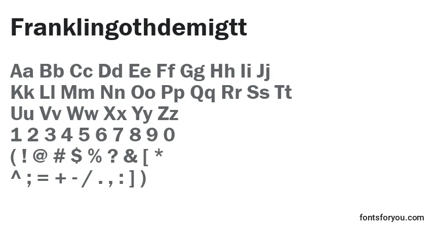 A fonte Franklingothdemigtt – alfabeto, números, caracteres especiais