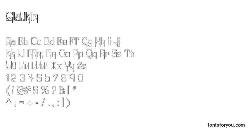 A fonte Glaukin – alfabeto, números, caracteres especiais