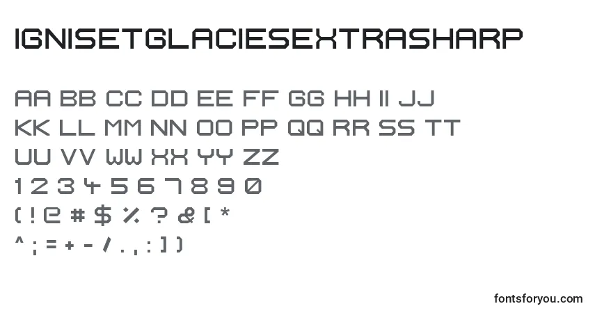 Czcionka IgnisEtGlaciesExtraSharp – alfabet, cyfry, specjalne znaki