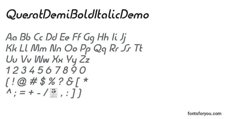 Шрифт QuesatDemiBoldItalicDemo – алфавит, цифры, специальные символы