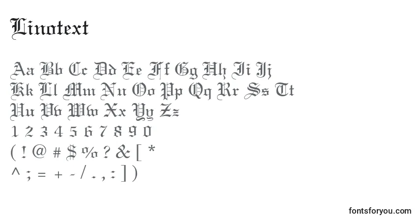 Linotext-fontti – aakkoset, numerot, erikoismerkit