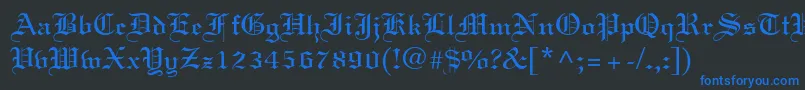 Linotext-Schriftart – Blaue Schriften auf schwarzem Hintergrund