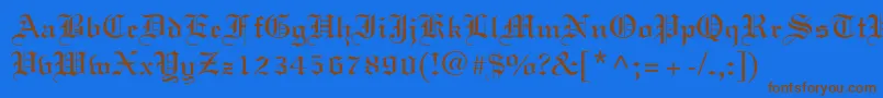 フォントLinotext – 茶色の文字が青い背景にあります。