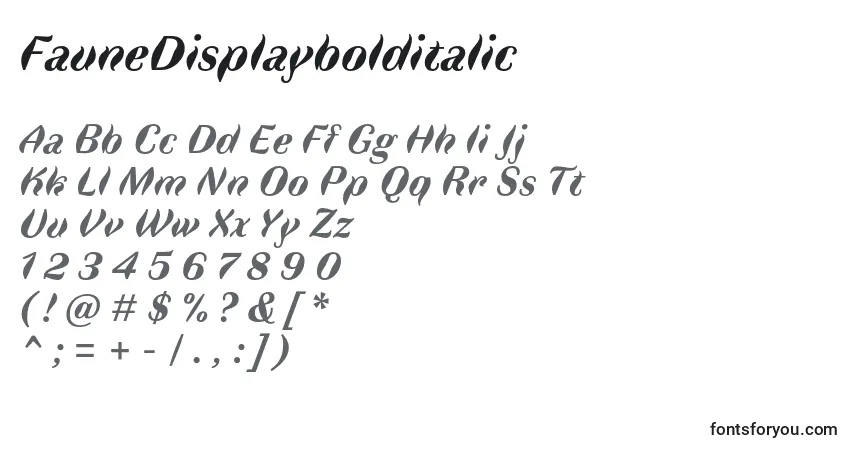Czcionka FauneDisplaybolditalic (32544) – alfabet, cyfry, specjalne znaki
