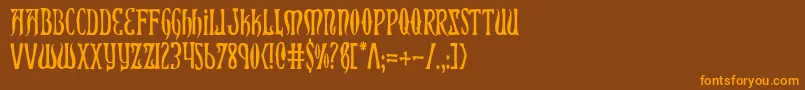 フォントXiphosc – オレンジ色の文字が茶色の背景にあります。